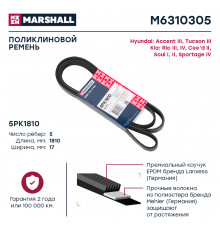 Ремень поликлиновой 5PK1810 Hyundai Tucson III 15-; Kia Rio III, IV 14- / Sportage IV 15- (M6310305)