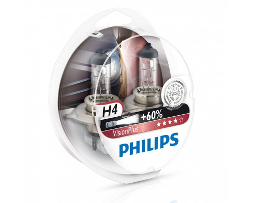 Лампы PHILIPS Vision Plus H4,12V 60/55W, +60% (Комплект - 2 шт.)