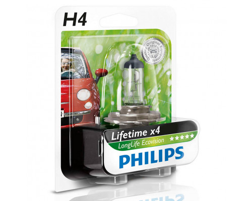 Лампа H4 12V 60/55W P43t LongLife EcoVision PHILIPS блистер (1 шт.)