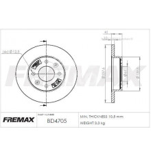 BD-4705 Fremax Диск тормозной передний не вентилируемый