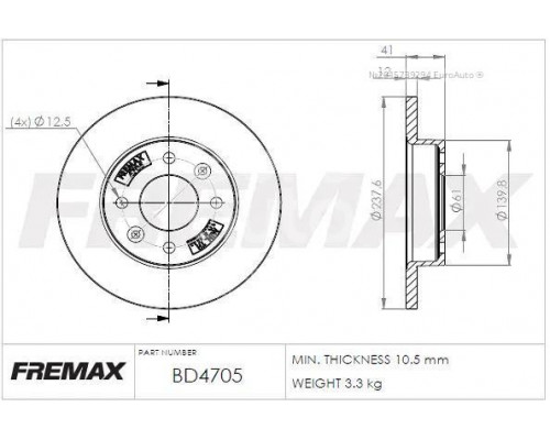 BD-4705 Fremax Диск тормозной передний не вентилируемый