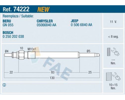 74222 FAE Свеча накаливания