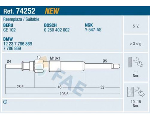 74252 FAE Свеча накаливания