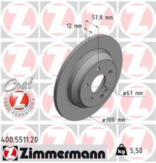 400.5511.20 Zimmermann Диск тормозной задний для Mercedes Benz Vito (447) 2014>