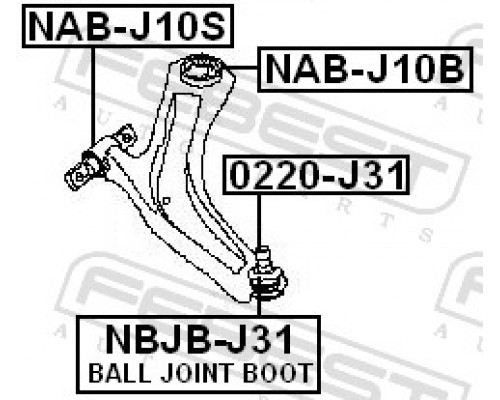 NAB-J10B FEBEST Сайлентблок переднего рычага задний