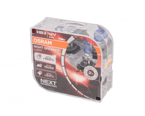 Лампы автомобильные OSRAM 60W 12V P20D +150%  Night Breaker Laser HB3; 2шт.