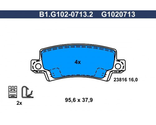 B1.G102-0713.2 Galfer Колодки тормозные задние дисковые к-кт для Toyota Corolla E12 2001-2007