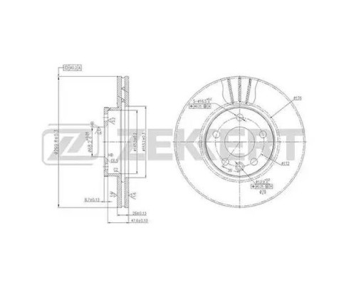 BS-5612 Zekkert Диск тормозной передний вентилируемый