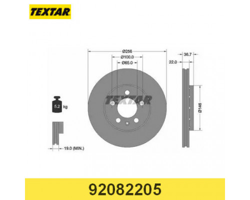 92082205 Textar Диск тормозной передний вентилируемый