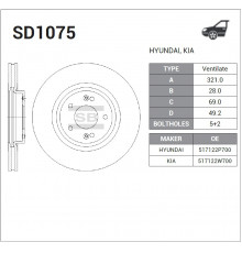 SD1075 Sangsin Диск тормозной передний вентилируемый