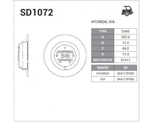 SD1072 Sangsin Диск тормозной задний