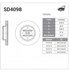 SD4098 Sangsin Диск тормозной передний вентилируемый