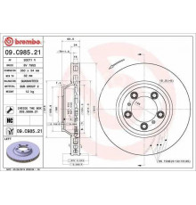 09.C985.21 Brembo Диск тормозной передний вентилируемый левый для Porsche Cayenne 2017>