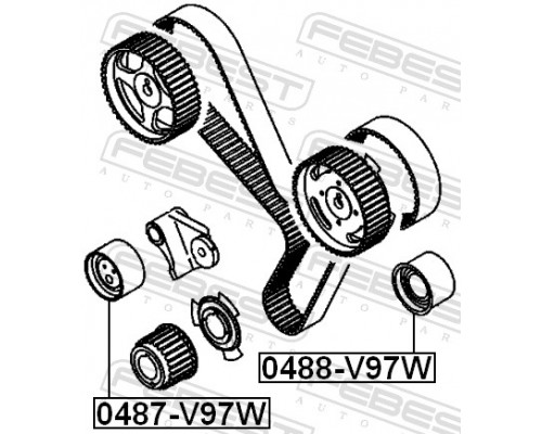 0487-V97W FEBEST Ролик-натяжитель ремня ГРМ