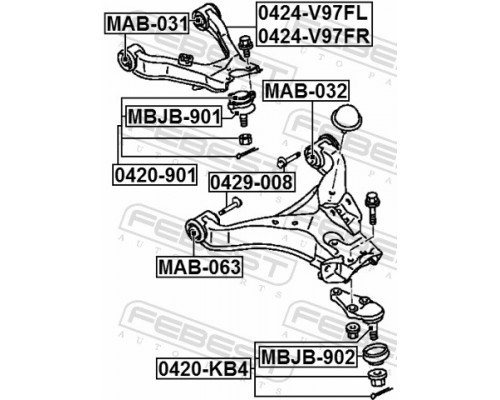 MAB-063 FEBEST Сайлентблок нижнего рычага передний для Mitsubishi Pajero/Montero III (V6, V7) 2000-2006