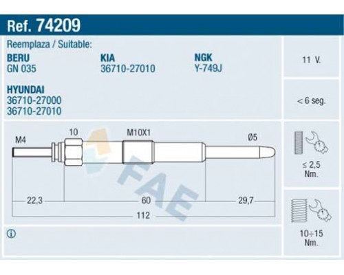 74209 FAE Свеча накаливания