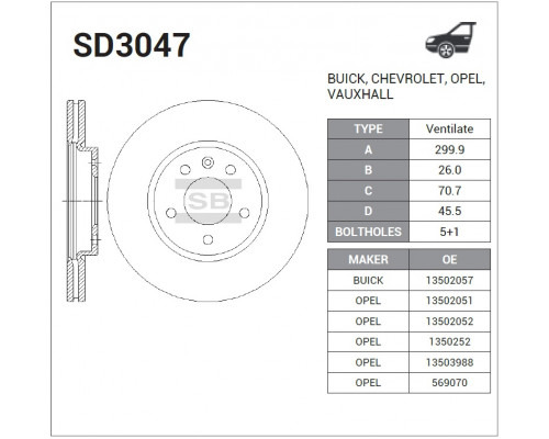 SD3047 Sangsin Диск тормозной передний вентилируемый