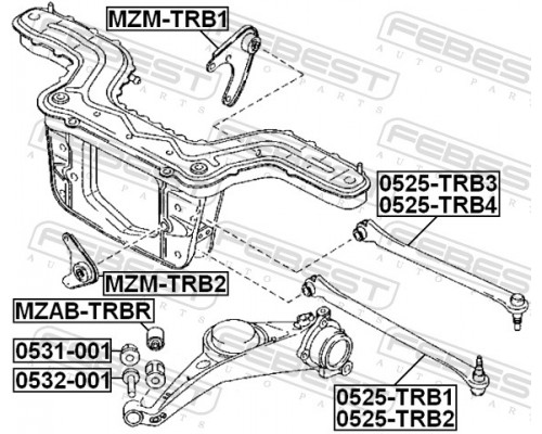 0525-TRB2 FEBEST Рычаг задний поперечный правый