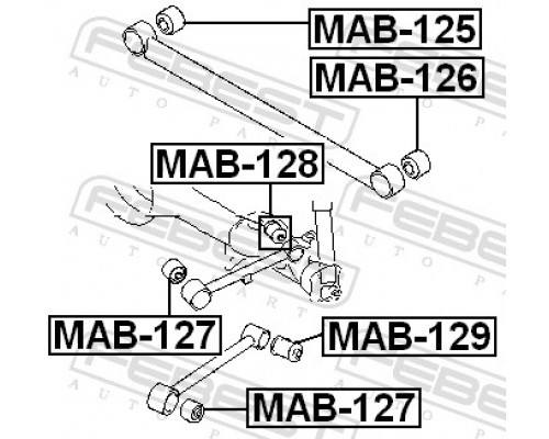 MAB-127 FEBEST Сайлентблок продольной тяги передний (п.з.к.)