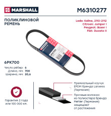 Ремень поликлиновой 6PK700 LADA 2108 84-, 2112 98-, 2114 01-, 2115 97-, 21099 90-