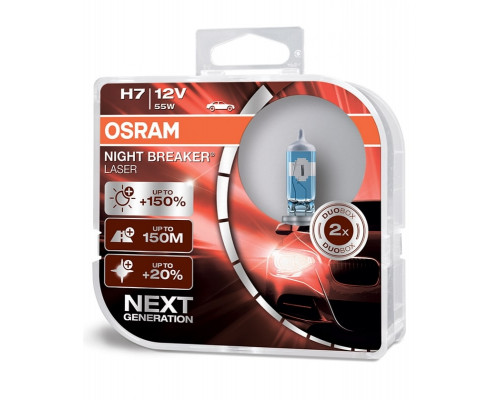 Лампы H7 12V 55W Osram Night Breaker Laser +150 2шт