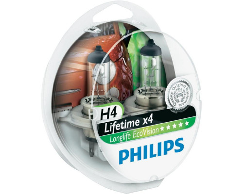 Лампы Philips LongLife EcoVision H4, 12V 60/55W P43t  (Комплект - 2 шт.)