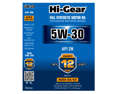 Моторное масло Hi-Gear 5W-30 SN ACEA С2/С3, 1л. HG0330