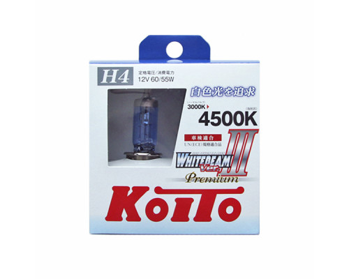 Автолампа газонаполненная H4 60/55W=135/125W 4500K Koito Whitebeam Premium P0744W (к-т 2шт)