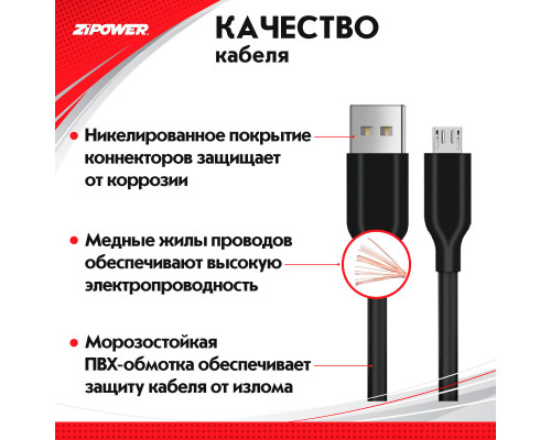 Кабель c ПВХ оплеткой, Micro USB, 2м.