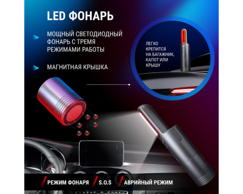 Пылесос беспроводной ROBOVOLT V8, портативный, 100W, 6000 Pa, батарея 7.4V * 2200 mA / 2шт., фильтр HEPA, 2 насадки, LED фонарь.