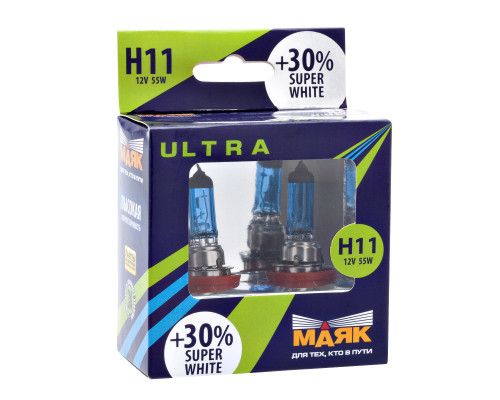 Лaмпa aвтомобильнaя Мaяк Н11 55w Super White +30% 2шт =82110SW+30=