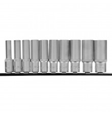 Набор удлиненных торцевых головок 3/8", 6-ти гр., CrV, 10шт., 8-19мм// Stels