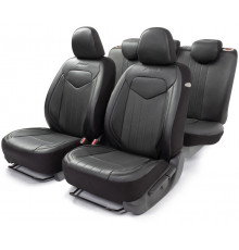 Авточехлы Комплект чехлов на сиденья SIGNATURE, материал экокожа SGN-1505GF BK/BK  новое лекало - 3D крой, 15 предметов