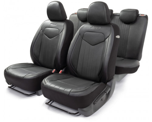 Авточехлы Комплект чехлов на сиденья SIGNATURE, материал экокожа SGN-1505GF BK/BK  новое лекало - 3D крой, 15 предметов