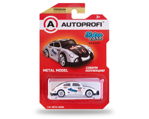 Машинка коллекционная 1:64, Серия RETRO CARS (VW Beetle), RET-002 чёрн./белый