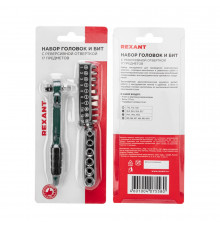 Ключ-трещотка для бит 1/4", набор  17 предметов         REXANT