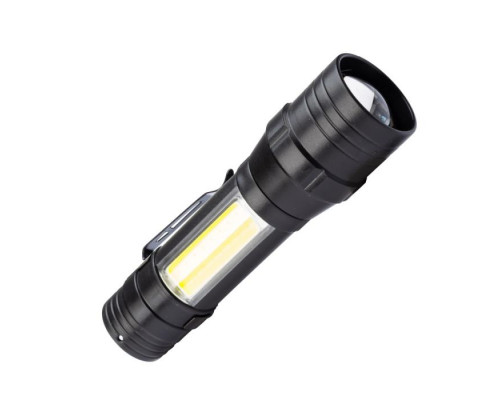 Фонарь ручной КОСМОС (KOS113Lit) аккум/1ВтLED+5ВтCOB/линза/зум/Li-ion 18650 1000mAh/ABS-пл/USB-шнур