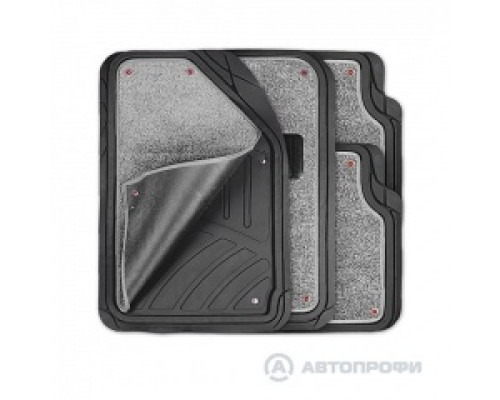 Autoprofi Комплект универсальных ковров Focus, отстегивающийся ковролин, 100% резина, серые