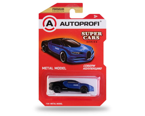 Машинка коллекционная 1:64, Серия SUPER CARS (Bugatti), SUP-004 син./черный